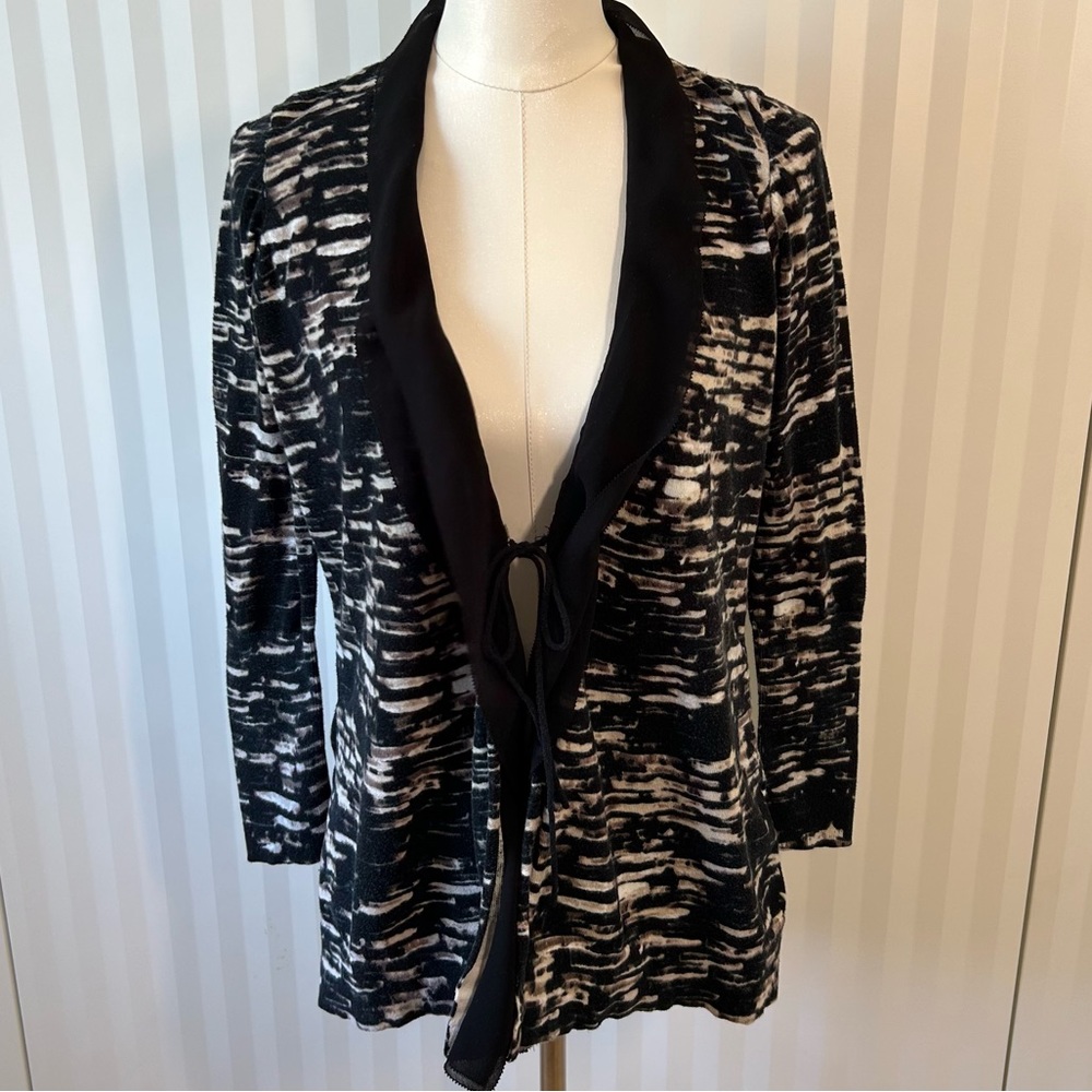 Simply Vera Vera Wang petite black white sheer ruffle tie cardigan Size L